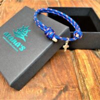 Pulsera Nautica Azul con Cruz Plata caja regalo